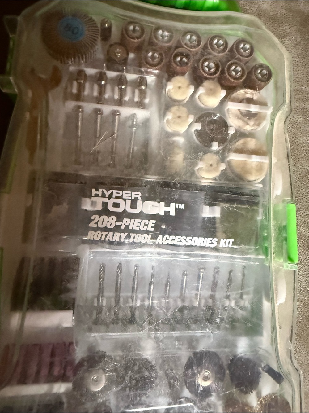 Hyper Tough 208-Piece Rotary Tool Accessories Kit - Clear/Green Case